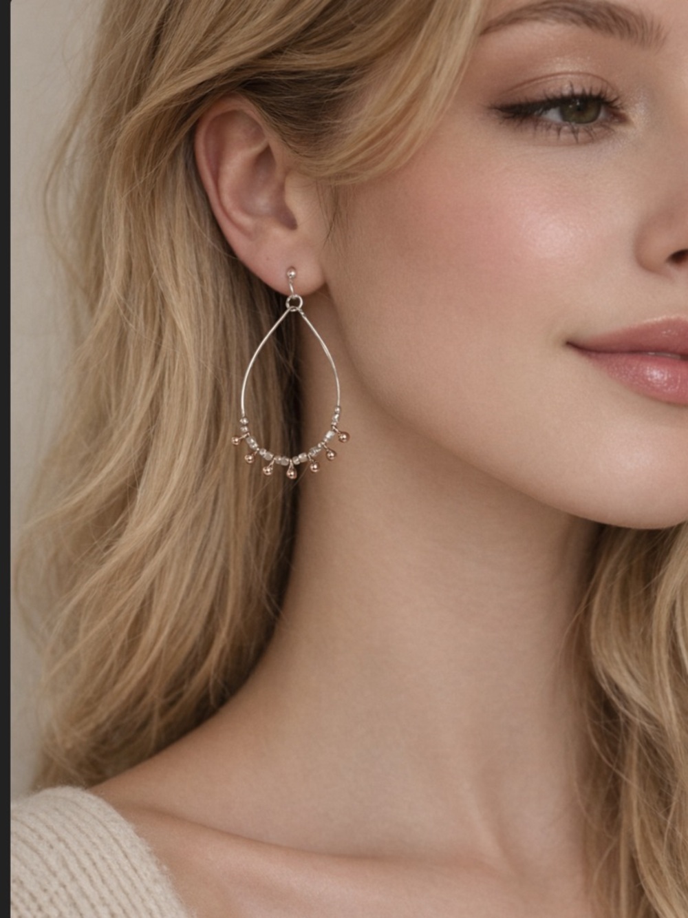 New Marlyn‎ Schiff Teardrop Beaded Hoop Earrings Boho Festival Delicate